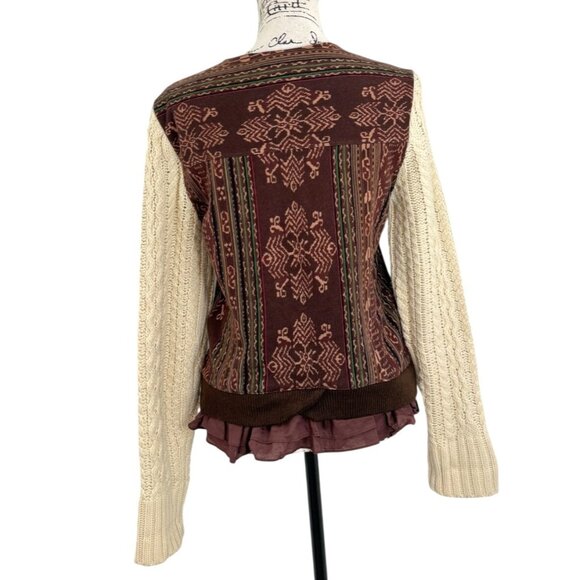Lilka Hazan Anthropologie Moto Jacket Knit Sleeves Sweater Brown Cream Size M - Picture 4 of 10